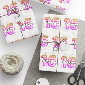 Personalized 16th Birthday Wrapping Paper, Custom Wrapping Paper, Birthday Wrapping Paper For Her, Name on Wrapping Paper, Custom Gift
