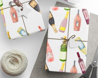 Wine Bottle Wrapping Paper, Wine Bottle Gift Wrap, Wine Gift For Her, Wine Lover, Rose, Chardonnay, Champagne Wrapping Paper, Champagne Gift