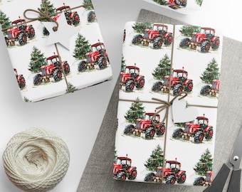 Christmas Tractor Wrapping Paper, Tractor Gift Wrap, Farm Wrapping Paper, Festive Holiday Gift Wrap for Farm Lovers, Fun Christmas Gift Wrap