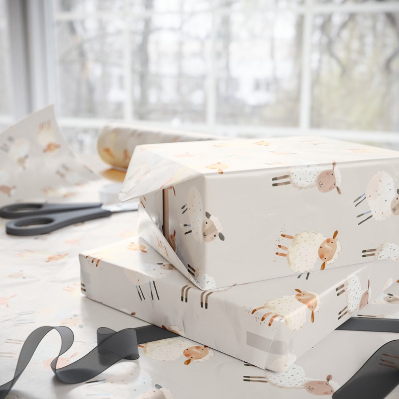 Papel de regalo de cordero bohemio, regalo de baby shower, regalo de bebé niño, regalo de niña, bebé bohemio, regalo para bebé, papel de regalo de cordero, papel de regalo de cordero imagen 2