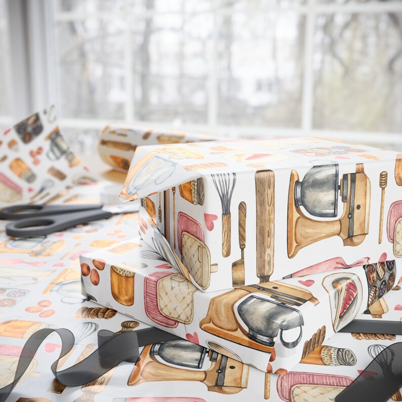 Inpakpapier voor bakken, Baker inpakpapier, Love Baking, Love To Bak, cadeau voor haar, Baker cadeaupapier, Baker cadeau, cadeau voor haar, cadeau voor haar, bakcadeau afbeelding 2
