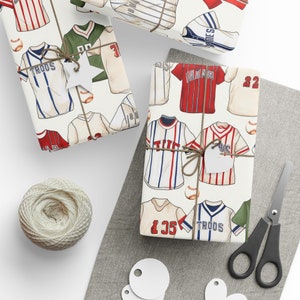 Papel de regalo para camisetas de béisbol, papel de regalo de béisbol, papel de regalo de béisbol, béisbol vintage, amante del béisbol, regalo de béisbol para papá imagen 3