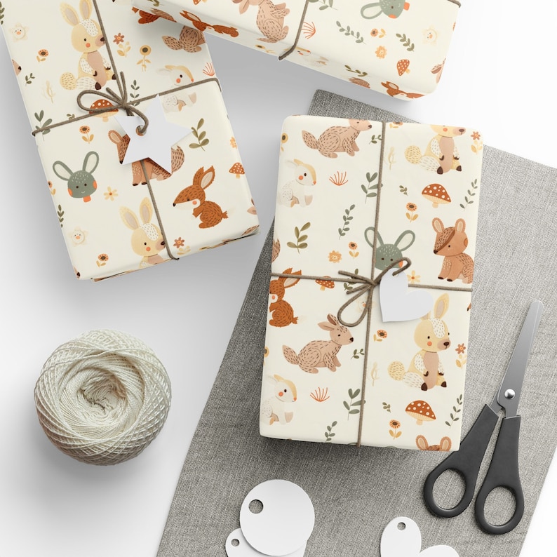 Woodland Animals Baby Shower Wrapping Paper, Neutral Baby Shower Gift Wrap, Cute Baby Gift, Baby Girl, Baby Boy, Boho Baby, Baby Animals image 1