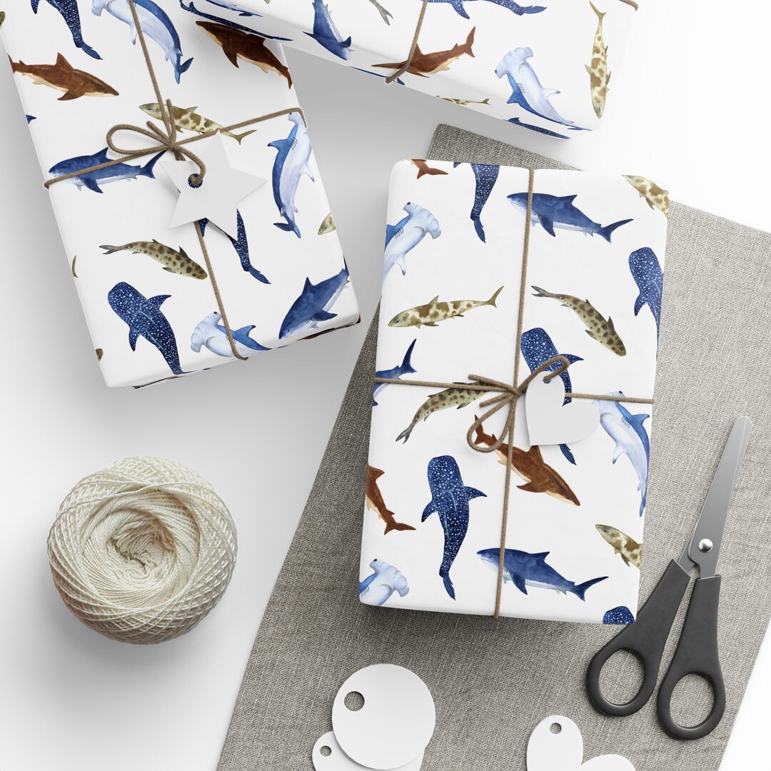 Shark Wrapping Paper, Shark Gift Wrap, Shark Lover, Tiger Shark, Whale ...