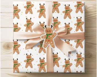 Gingerbread Wrapping Paper, Christmas Gift Wrap Roll, Cute Gingerbread Man Gift Wrap, Holiday Wrapping Paper, Festive Gift Wrap