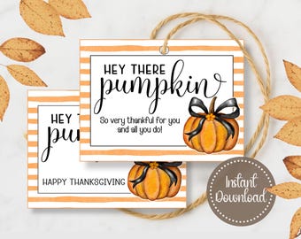 Etichette regalo stampabili per il Ringraziamento, Ehi Zucca, Etichette regalo di Halloween, Etichette "Grazie per te", Pacchetto di etichette regalo autunnali, Etichette di apprezzamento per gli insegnanti