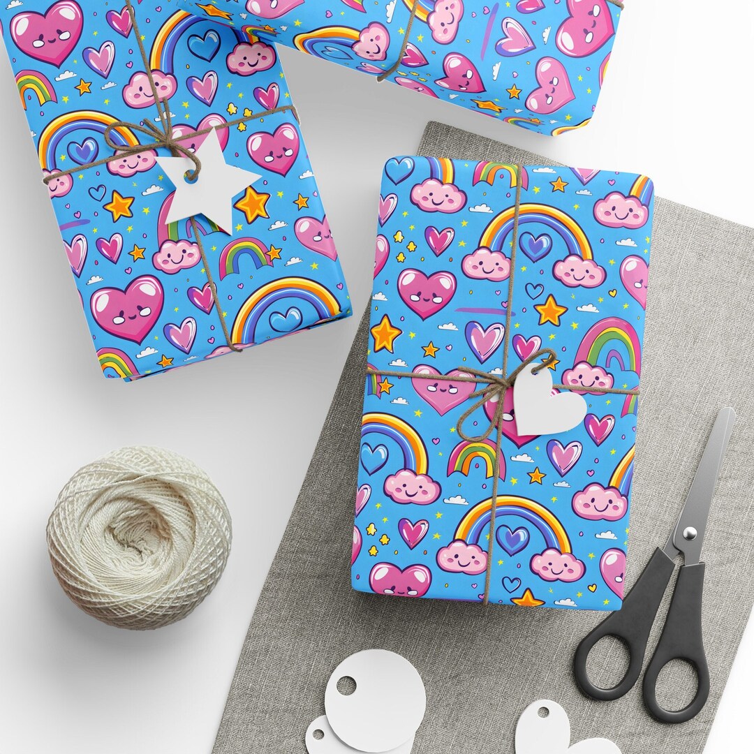 Groovy Wrapping Paper, Rainbow Wrapping Paper, Heart Wrapping Paper ...