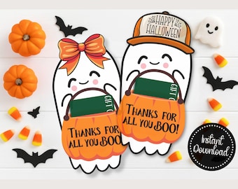 Ghost Halloween Printable Gift Card Holder, Thank You Halloween Gift, Thanks For All You Boo Gift Card Holder For Teacher, Instant Download