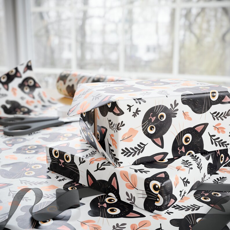 Black Cat Wrapping Paper, Funny Cat Wrapping Paper, Cat Gift Wrap, Cat Lover, Gift Wrap For Cat Lover, Black Kitty Wrapping Paper, Cute Cate Bild 2