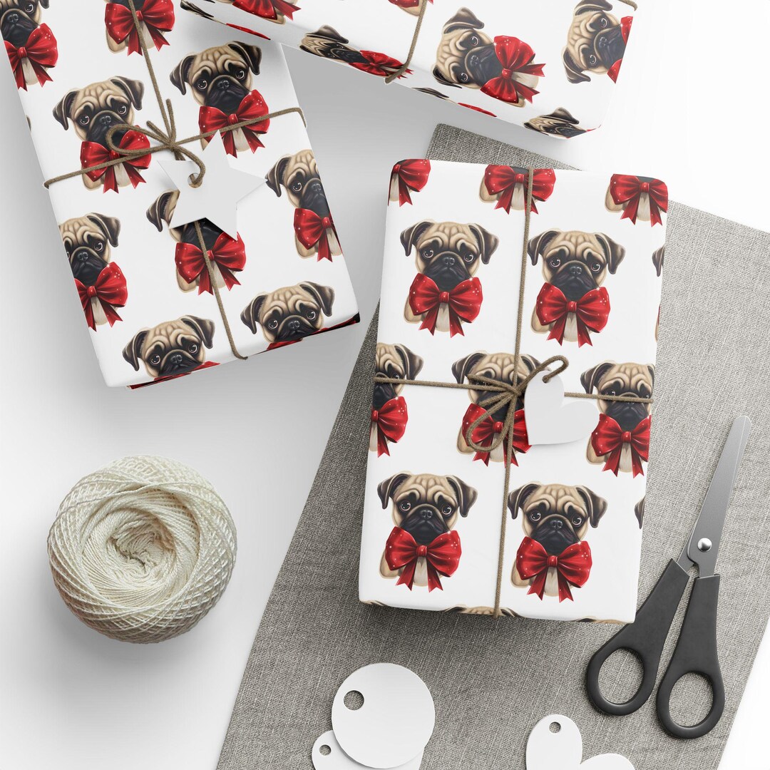 Christmas Pug Wrapping Paper, Christmas Wrapping Paper for Pug Lovers ...