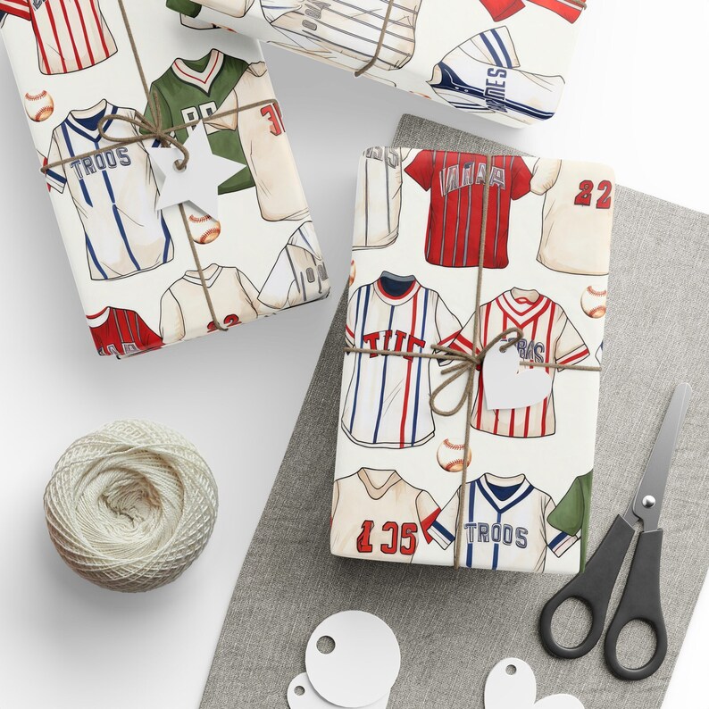 Papel de regalo para camisetas de béisbol, papel de regalo de béisbol, papel de regalo de béisbol, béisbol vintage, amante del béisbol, regalo de béisbol para papá imagen 1