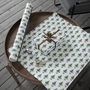 Blue Chinoiserie Christmas Wrapping Paper, Blue Deft Christmas Wrapping Paper, Chinoiserie Christmas Tree, Elegant Christmas Gift Wrap image 4