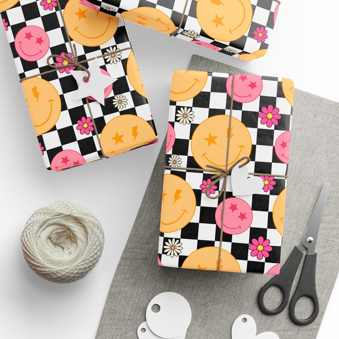 Smiley Fave Wrapping Paper, Groovy Wrapping Paper, 70's Gift Wrap ...
