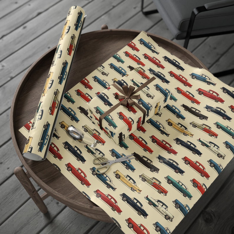 Vintage Cars Wrapping Paper, Vintage Car Gift Wrap, Father's Day Wrapping Paper, Gift For Him, Classic Car Wrapping Paper, Classic Cars image 3
