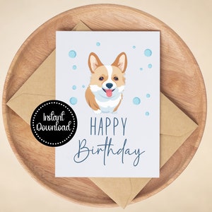 Corgi Printable Birthday Card, Cute Birthday Card, Dog Lover, Corgi Lover, Corgi Mom, Corgi Mama, Gift For Her, Matching Card and Gift Wrap