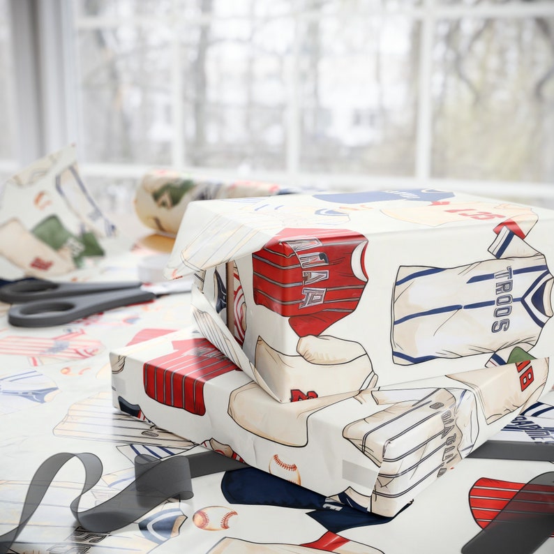Papel de regalo para camisetas de béisbol, papel de regalo de béisbol, papel de regalo de béisbol, béisbol vintage, amante del béisbol, regalo de béisbol para papá imagen 2
