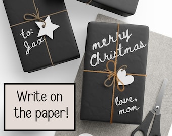 Matte Black Christmas Wrapping Paper, Customizable Chalk-Friendly Gift Wrap, Matte Black Wrapping Paper, Wrapping Paper To Write On