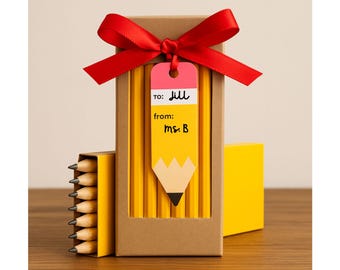 Etiqueta de regalo con forma de lápiz, etiqueta de regalo para empezar el año escribiendo con lápiz, linda etiqueta de regalo para el primer día de clases para estudiantes, etiqueta de regalo para la vuelta al cole.