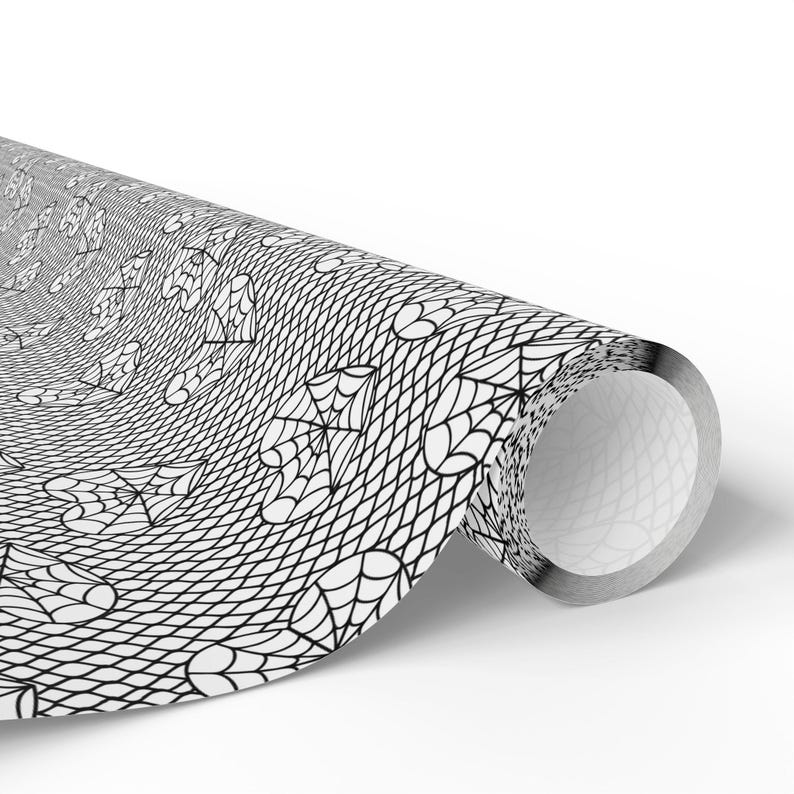Spiderweb Wrapping Paper, Cute Spiderweb Heart Halloween Wrapping Paper, Halloween Goth Gift Wrap, Black and White Halloween Wrapping Paper bild 3