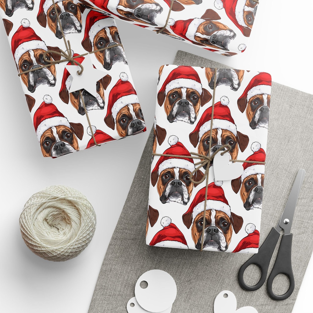 Christmas Boxer Wrapping Paper, Christmas Boxer Gift Wrap. Boxer Lover ...