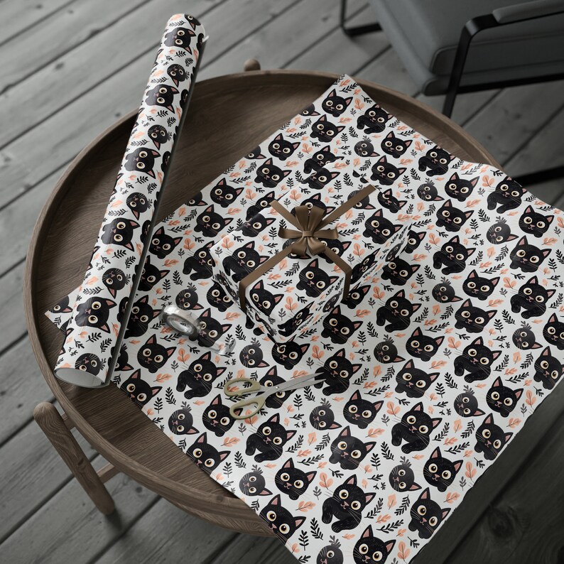 Black Cat Wrapping Paper, Funny Cat Wrapping Paper, Cat Gift Wrap, Cat Lover, Gift Wrap For Cat Lover, Black Kitty Wrapping Paper, Cute Cate Bild 3