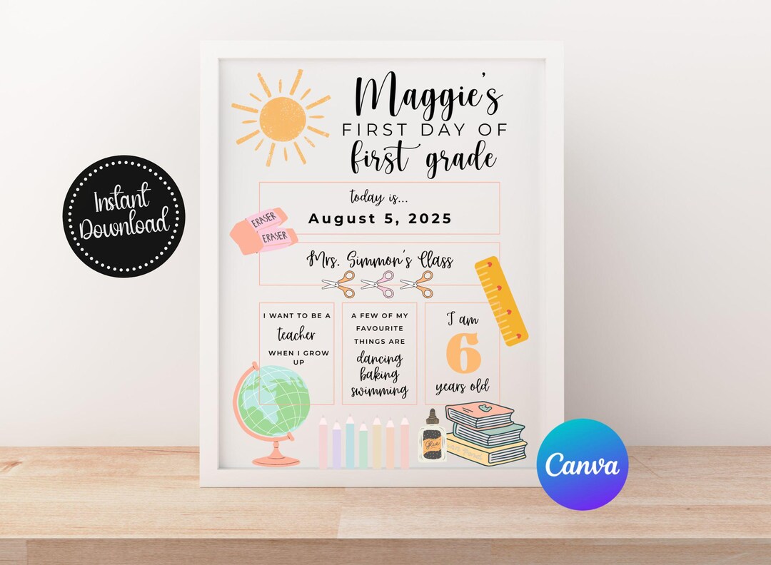Printable First Day of School Sign for Girls, Cute First Day of School ...