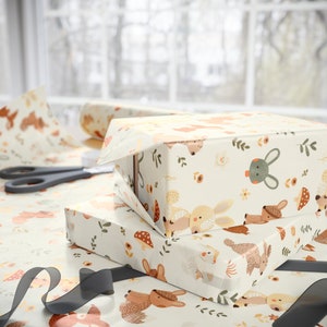 Woodland Animals Baby Shower Wrapping Paper, Neutral Baby Shower Gift Wrap, Cute Baby Gift, Baby Girl, Baby Boy, Boho Baby, Baby Animals image 2