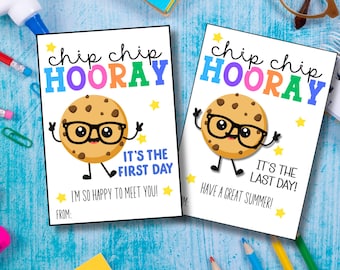 Etiqueta de regalo "Chip Chip Hurra, es el primer día de clases", etiqueta de regalo de galletas para la vuelta al cole, regalo para el profesor, etiqueta de regalo para el último día de clases