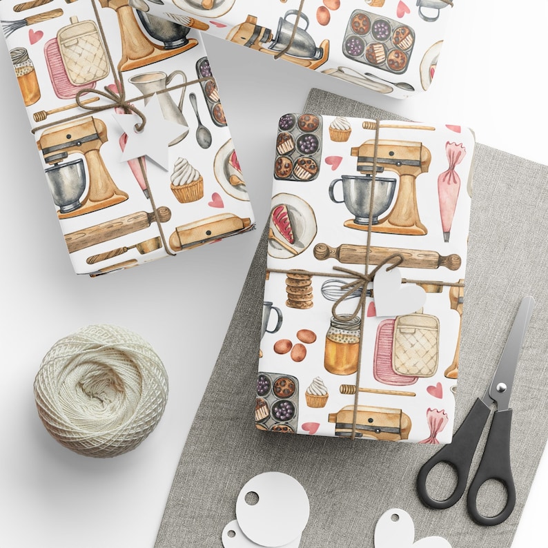 Inpakpapier voor bakken, Baker inpakpapier, Love Baking, Love To Bak, cadeau voor haar, Baker cadeaupapier, Baker cadeau, cadeau voor haar, cadeau voor haar, bakcadeau afbeelding 1
