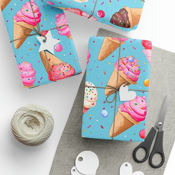 Ice Cream Cone Wrapping Paper, Birthday Wrapping Paper, Birthday Gift Wrap, Ice Cream Cones, Blue Gift Wrap, Birthday Party, Ice Cream