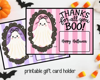 Halloween-Geschenkkartenhalter zum Ausdrucken – Dankeschön-Geschenk für Lehrer, Freunde, Kollegen – „Danke für alles, Boo!“ – Sofortiger Download