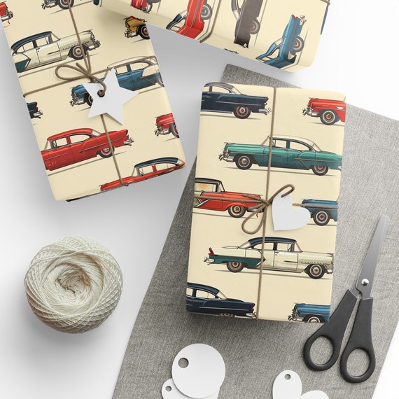Vintage Cars Wrapping Paper, Vintage Car Gift Wrap, Father's Day Wrapping Paper, Gift For Him, Classic Car Wrapping Paper, Classic Cars