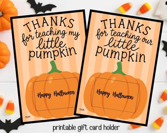 Halloween-Geschenkkartenhalter für Lehrer zum Ausdrucken: Danke fürs Unterrichten! Mein kleiner Kürbis – Geschenk zur Wertschätzung der Lehrer