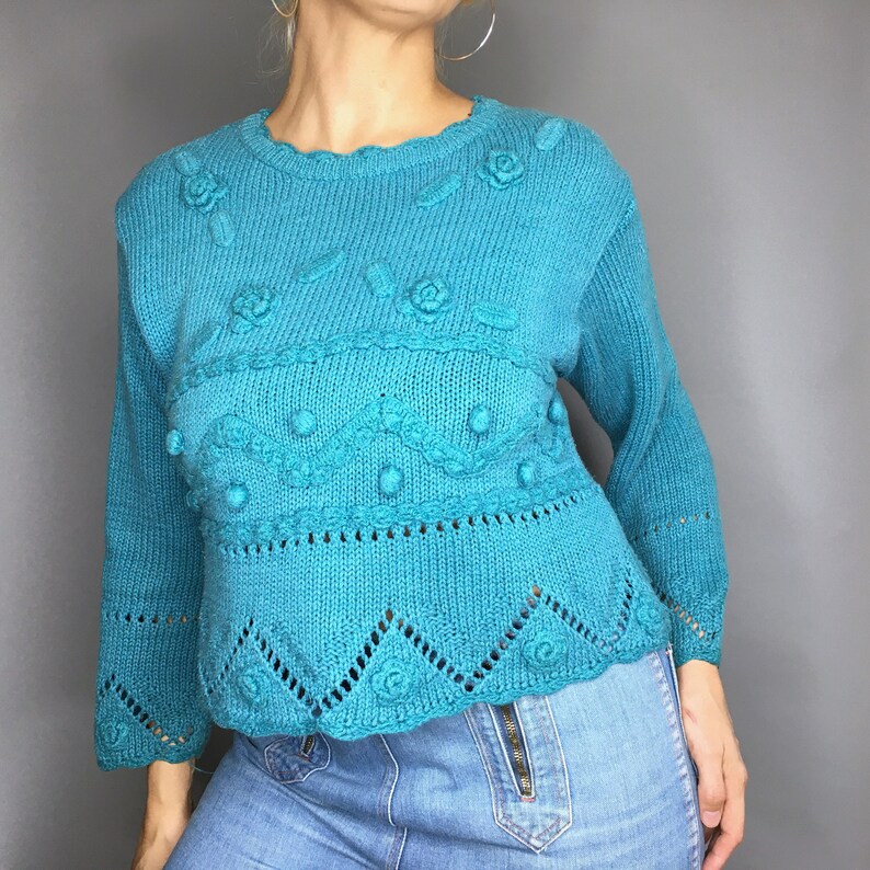 Vintage 90s teal ramie sweater by Croquet