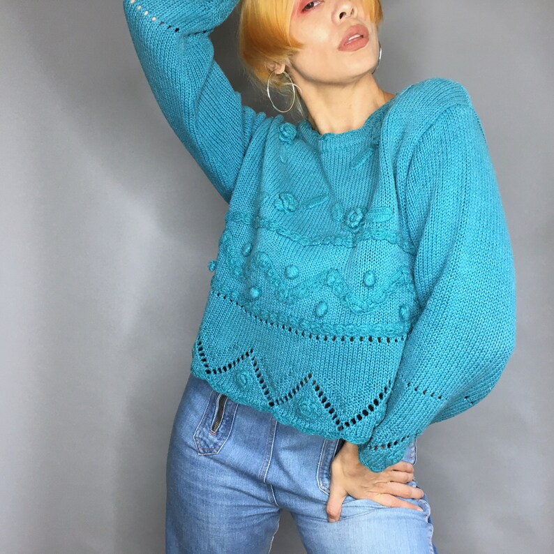 Vintage 90s teal ramie sweater by Croquet