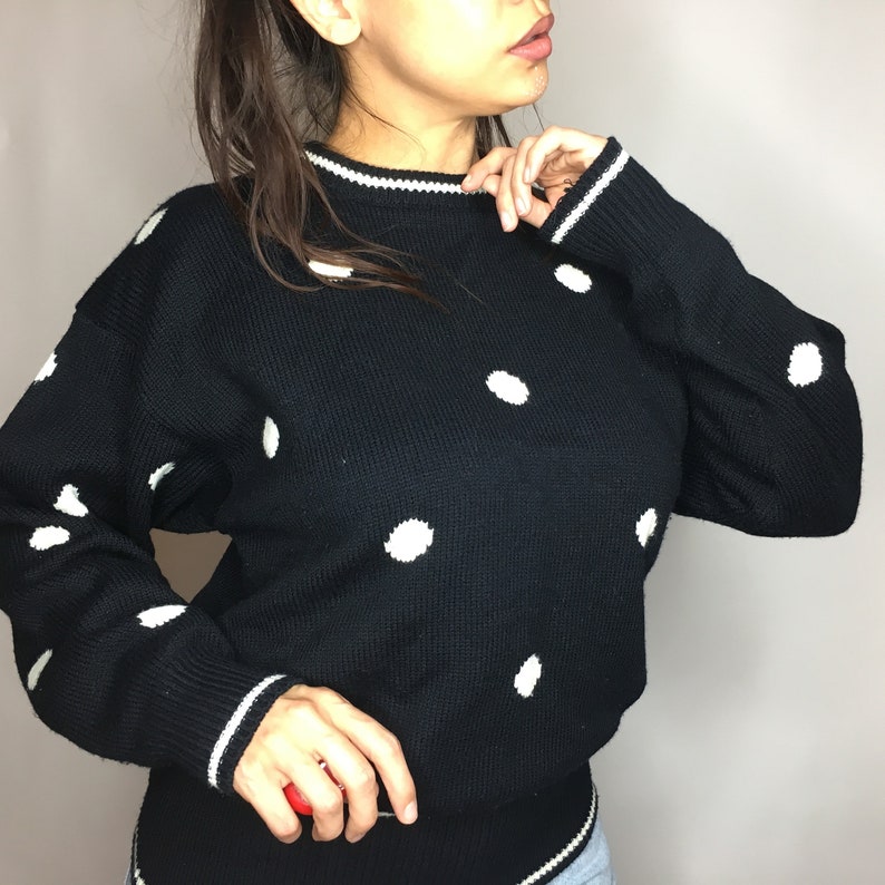 Vintage 90s BLACK AND WHITE polka dot sweater By Lizsport