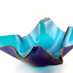 Aqua Blue Cathedral Rough Rolled Vase Candle Dish
