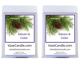 Balsam & Cedar Vase Candle - Pine, eucalyptus, and cedar wood with sweet balsam. | Fresh Made to Order | 2 Packages of 2.8 oz Melts/Tarts