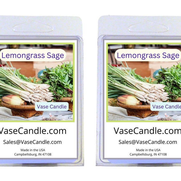 Lemongrass Sage Vase Candle Melts - A clean fresh lemon scent with a touch of Sage | Fresh Made to Order | 2 Packages of 2.8 oz Melts/Tarts