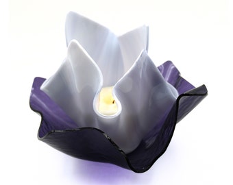 Lavender Opal Vase and Lavender Cathedral Rough Rolled Dish Set | Spring Rain Candle | 25 Hour Burn Time | Color Free Candle