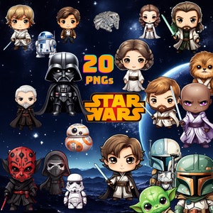 Paquete de imágenes prediseñadas de Star Wars, pegatinas de Star Wars, fiesta de Space Wars, imágenes prediseñadas de Star Wars
