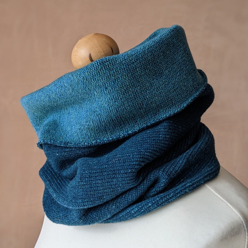 Reversible merino wool snood two tone blue image 7