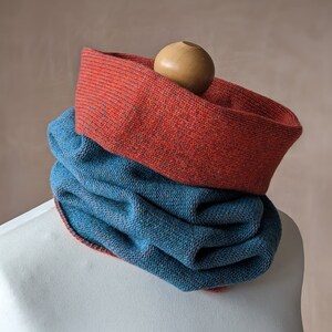 Reversible merino wool snood orange and blue image 6