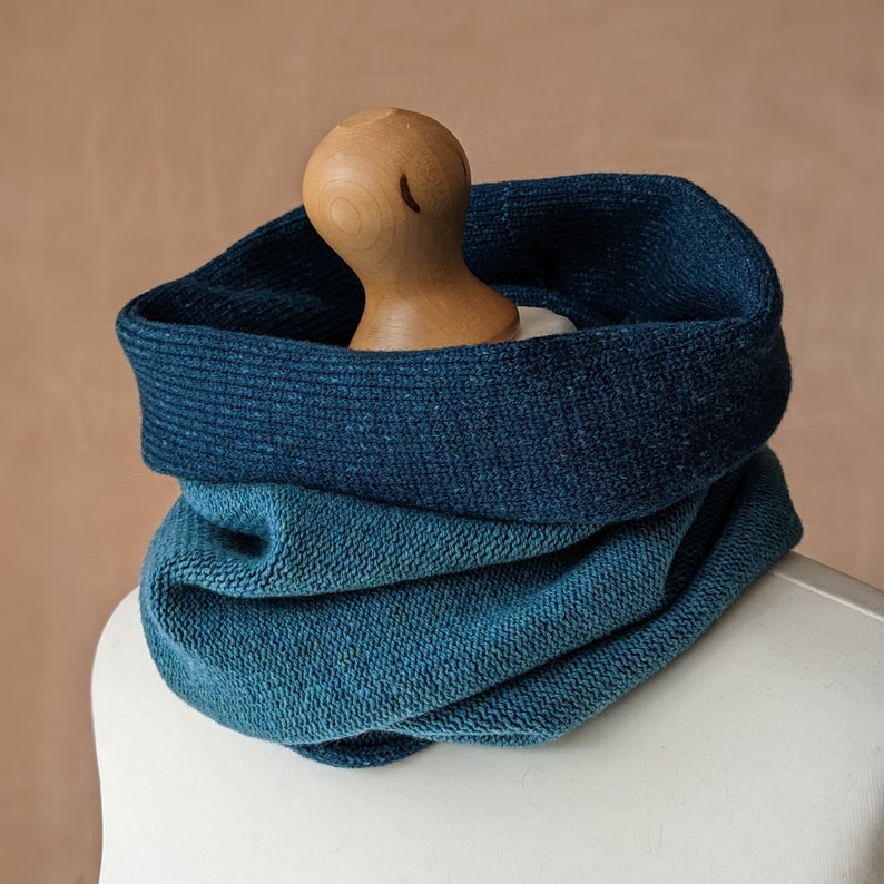 Reversible merino wool snood two tone blue image 4