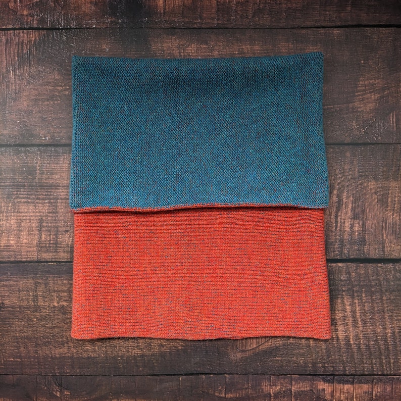 Reversible merino wool snood orange and blue image 4