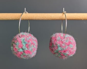 Pom pom earrings pink and mint green