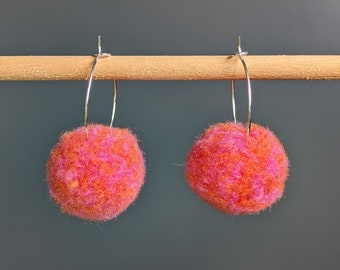 Pom pom earrings pink and orange
