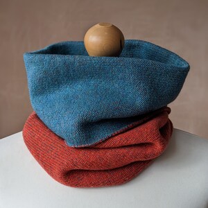 Reversible merino wool snood orange and blue image 9