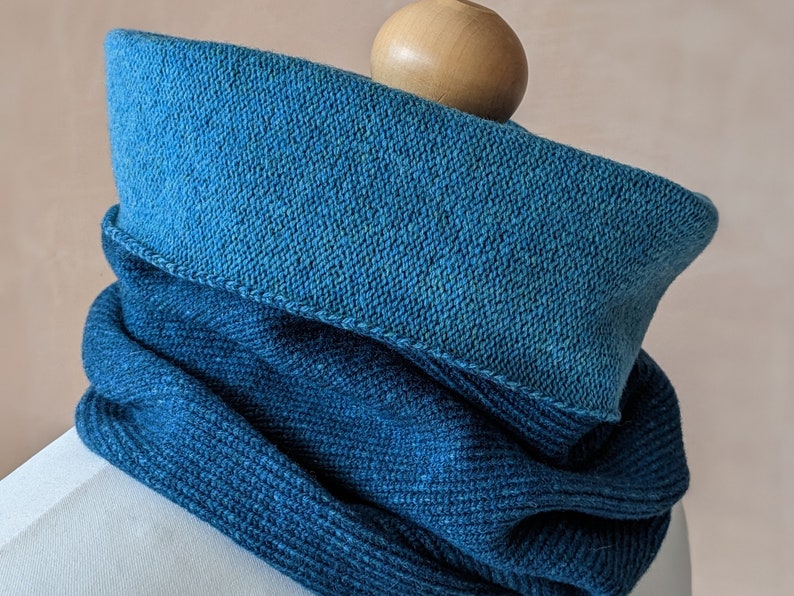 Reversible merino wool snood two tone blue image 6