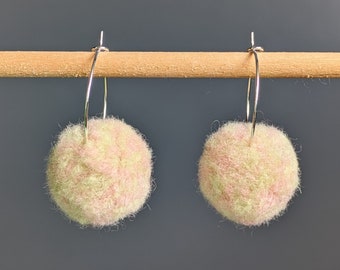 Pom pom earrings pale pink and green